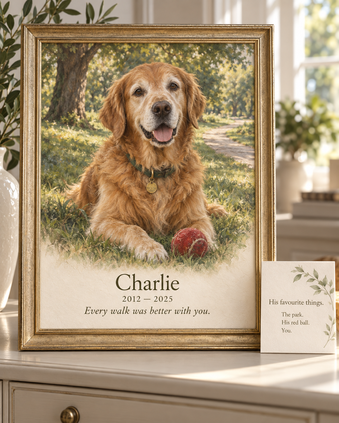 Example memorial portrait of a golden retriever